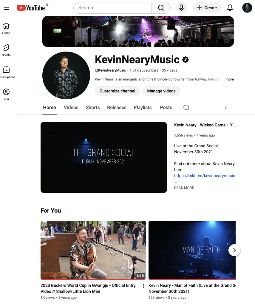 Kevin Neary YouTube channel preview